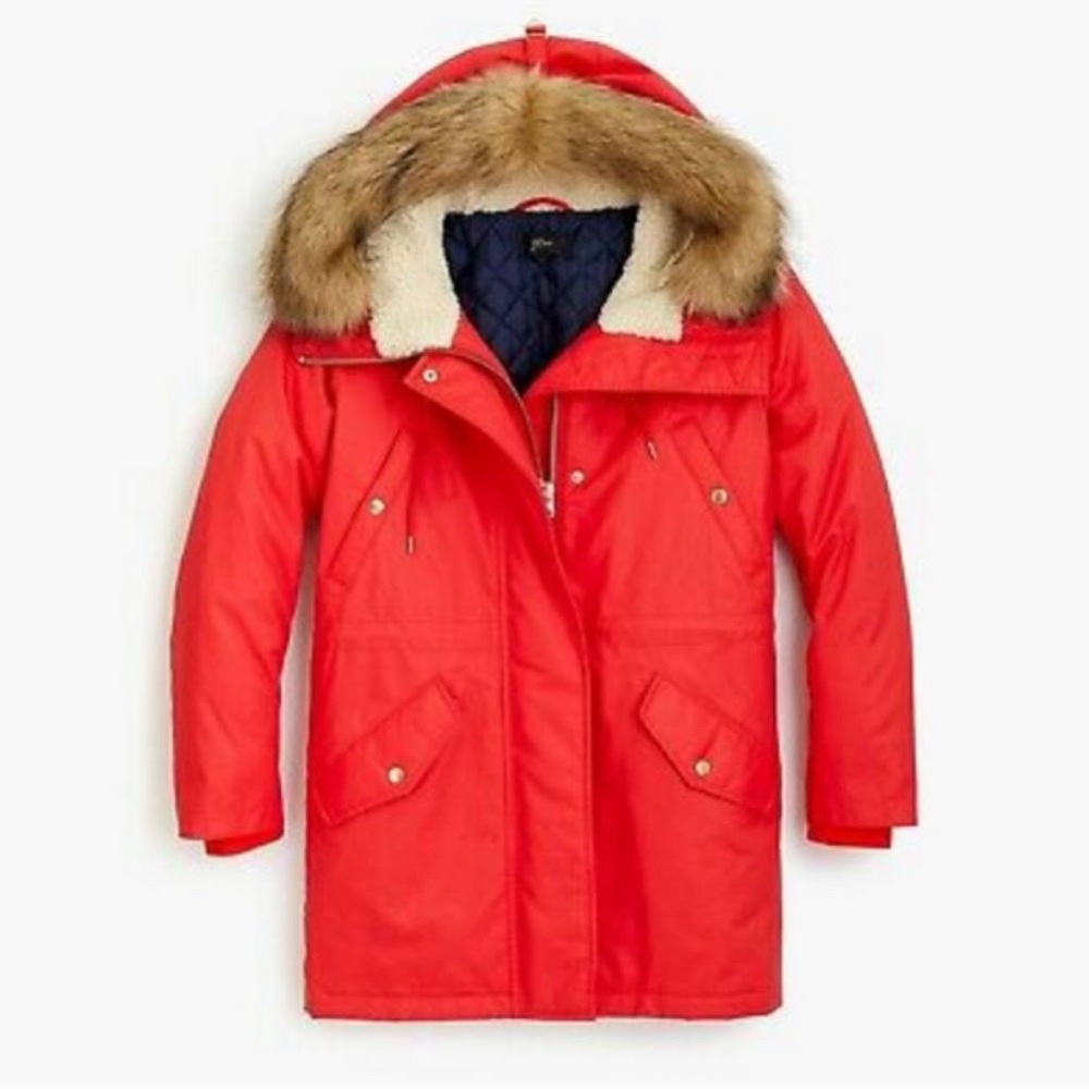 NWT JCREW QUILTED RED WATERPROOF COAT